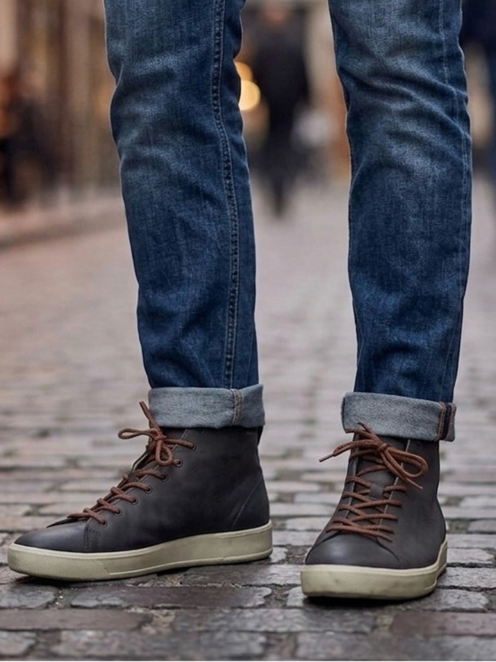 Ecco Grey Leather High-Top Sneakers